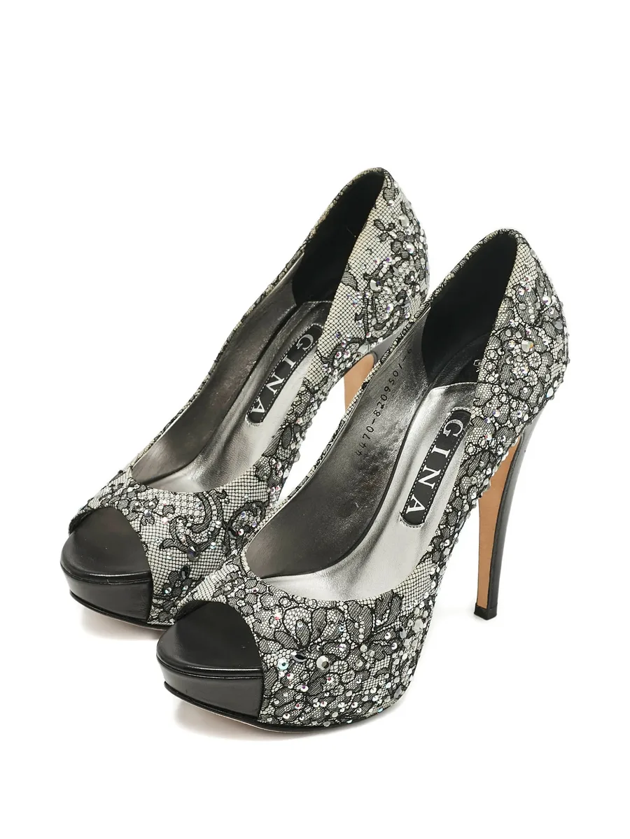 crystal-embellishment lace pumps 4