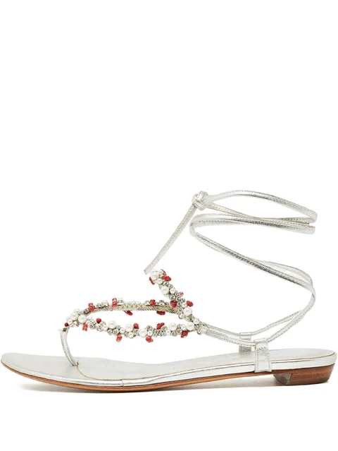 pearl-embellishment leather sandals