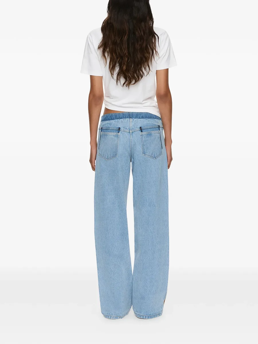 suede-panelled denim trousers 6