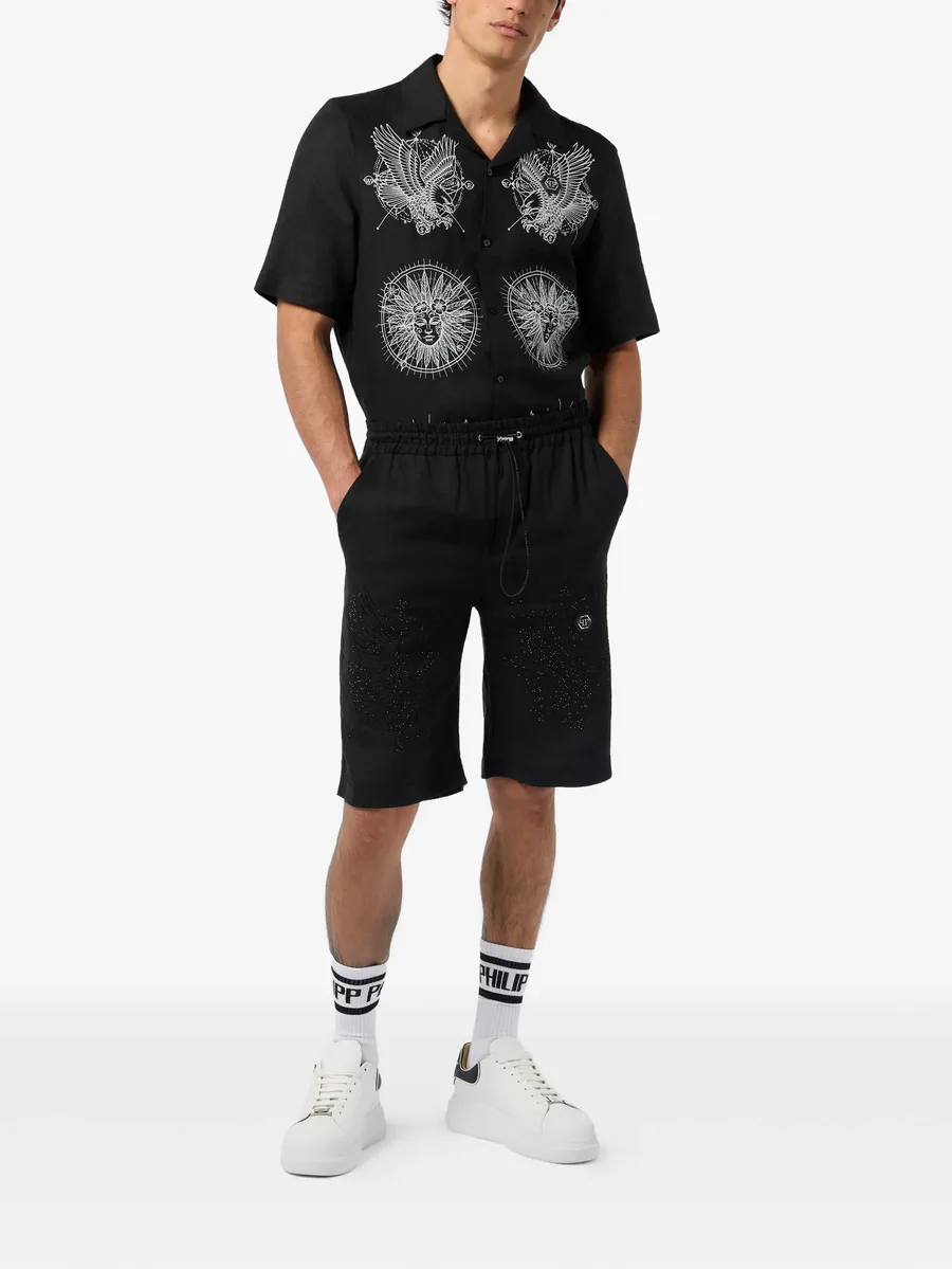 embroidered linen bowling shorts 3