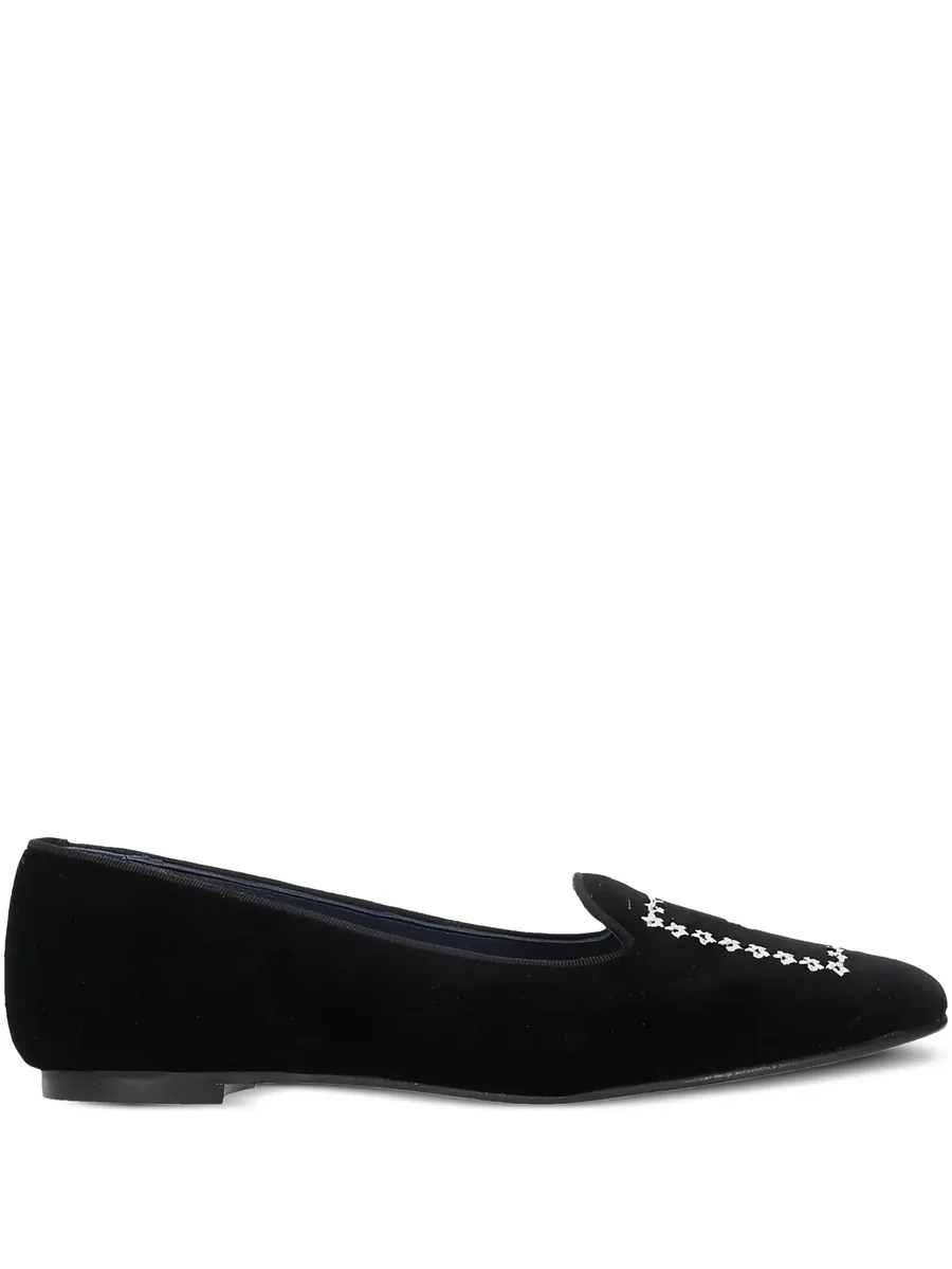floral-embroidery velvet loafers 1