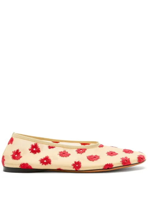 Tee floral-embroidered ballet flats