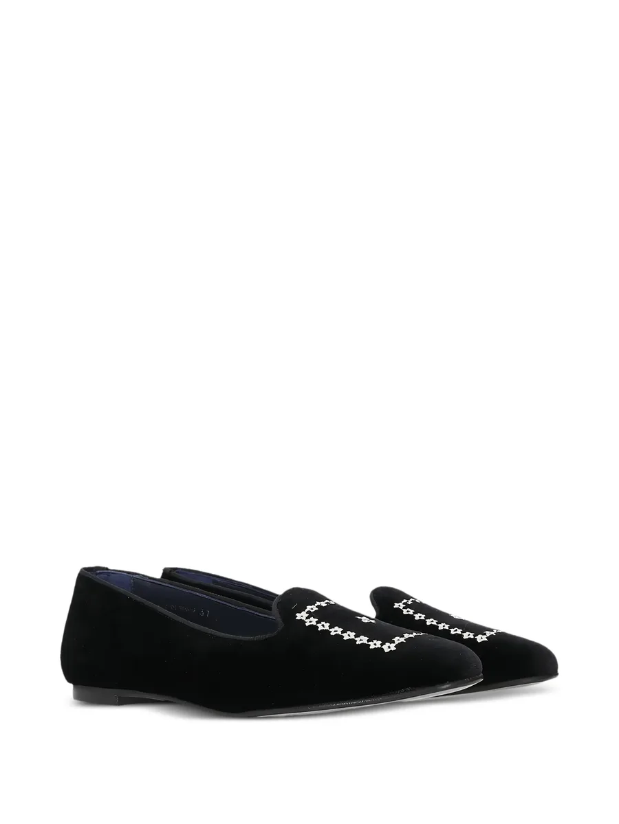 floral-embroidery velvet loafers 4