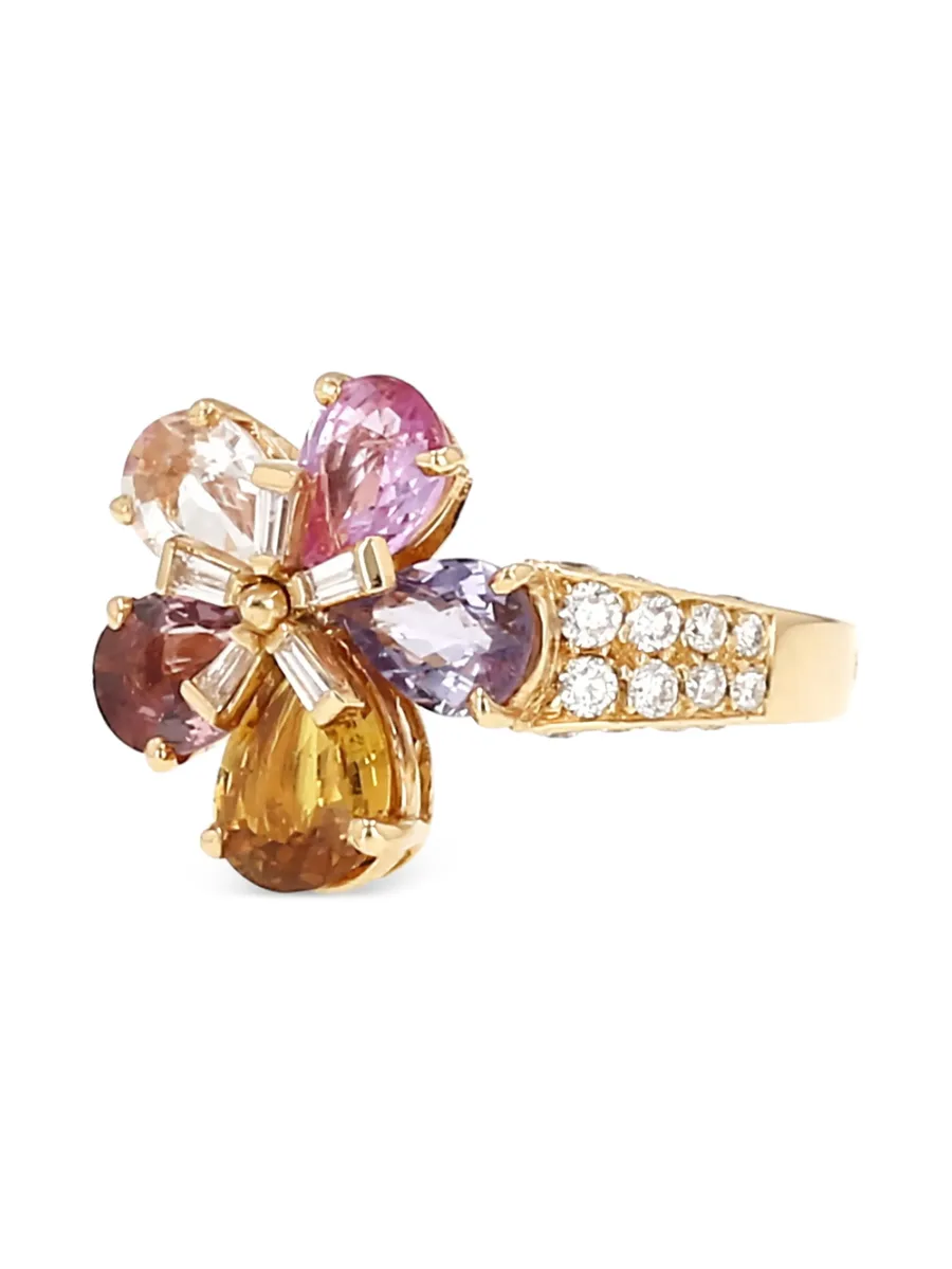 2005 sapphire diamond flower gold ring 7