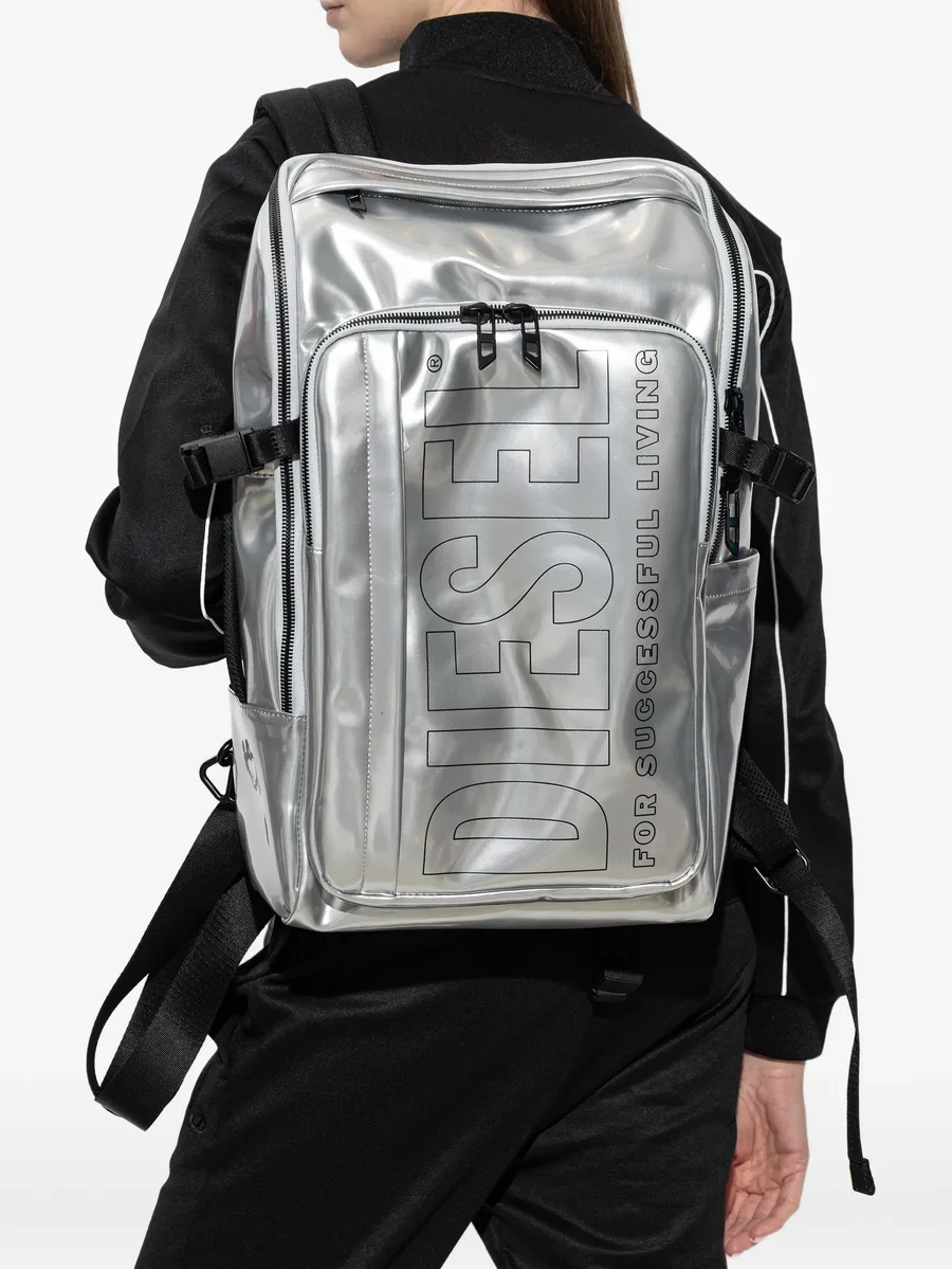 logo-print metallic-effect backpack 3