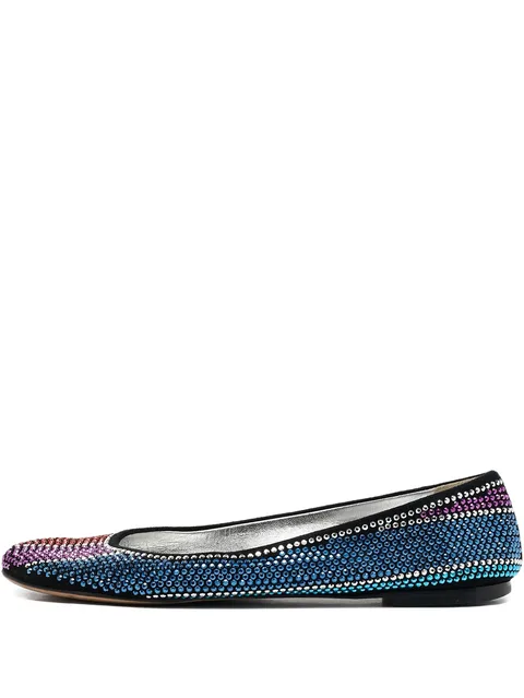 pre-owned crystal-embellished striped ballet flats