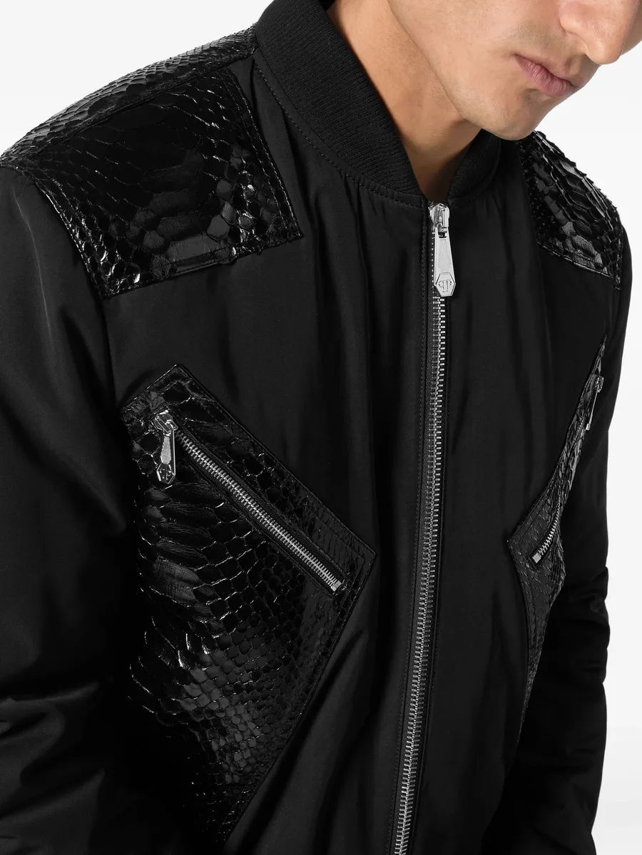 python-leather-panelled bomber jacket 9