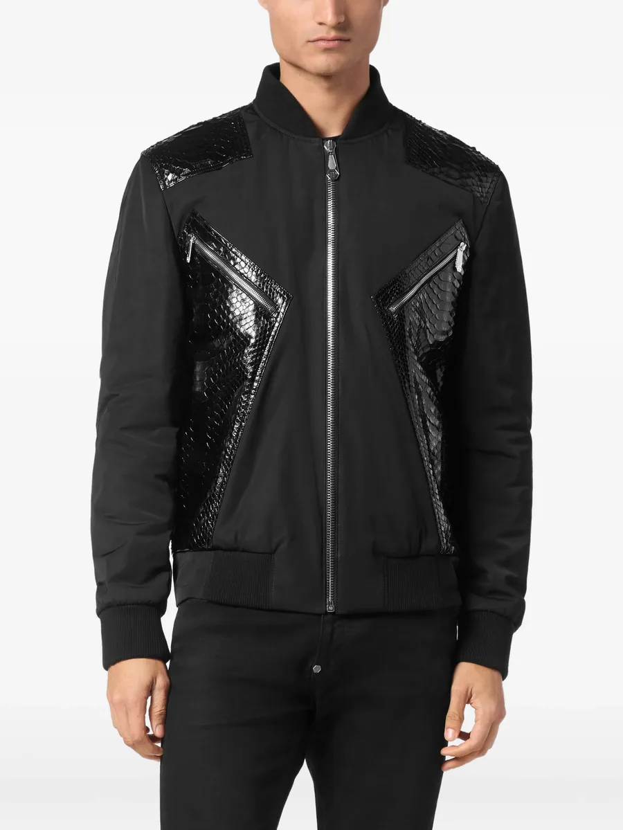 python-leather-panelled bomber jacket 6