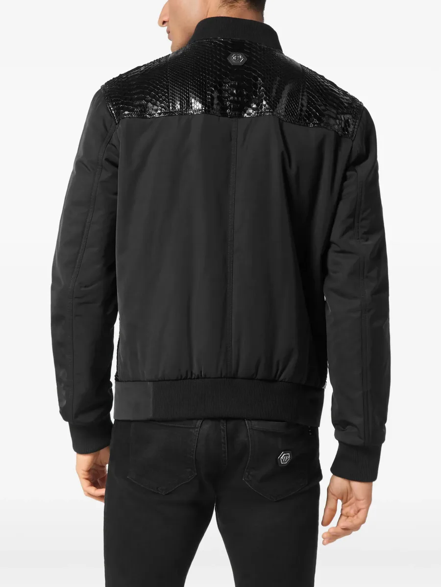 python-leather-panelled bomber jacket 7