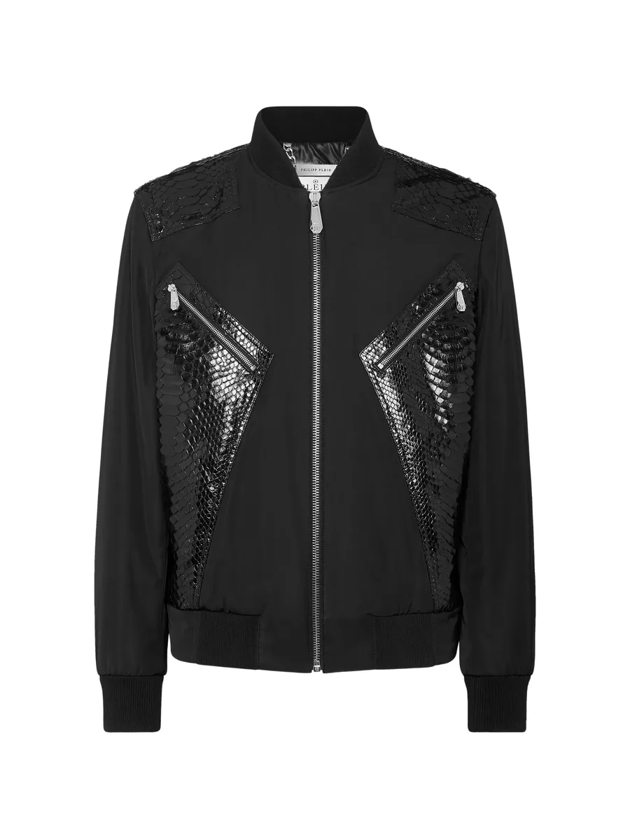 python-leather-panelled bomber jacket 1