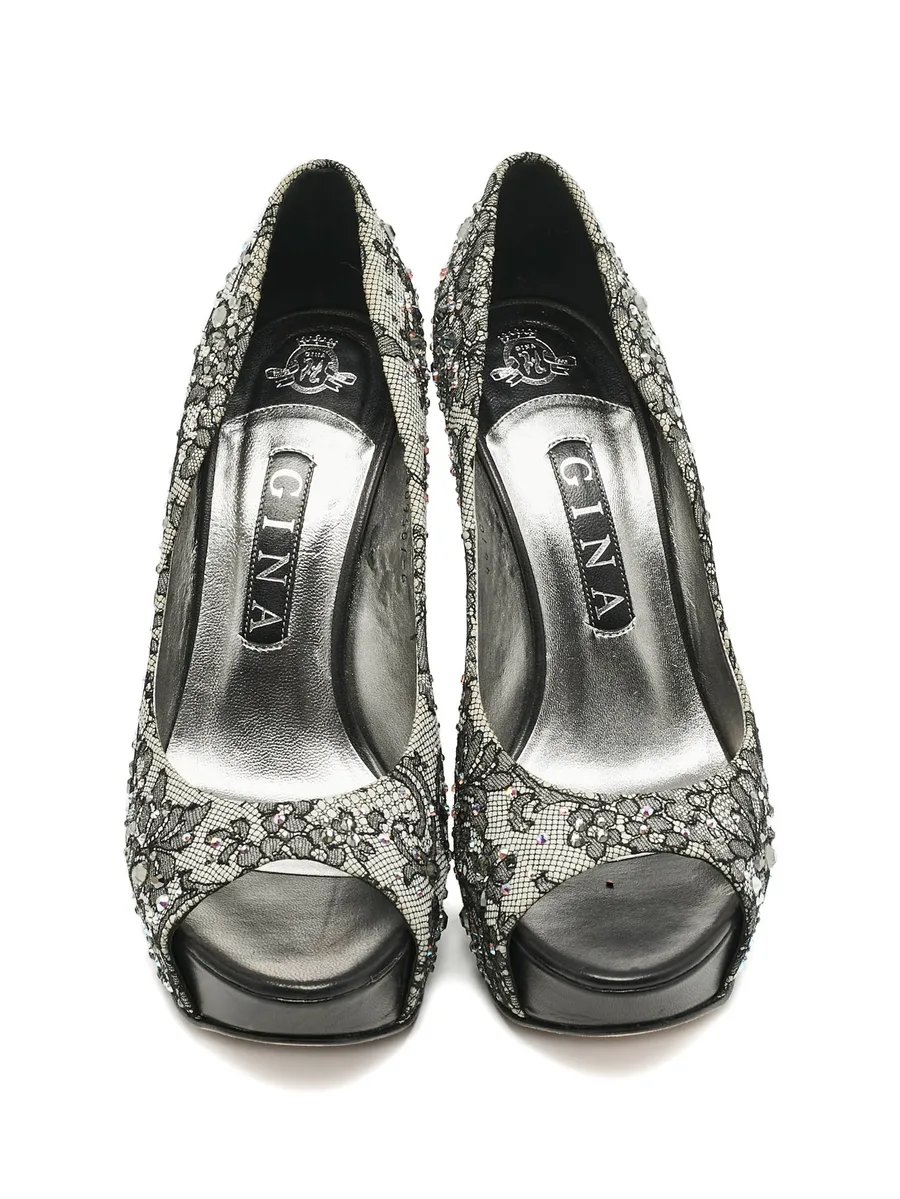 crystal-embellishment lace pumps 7