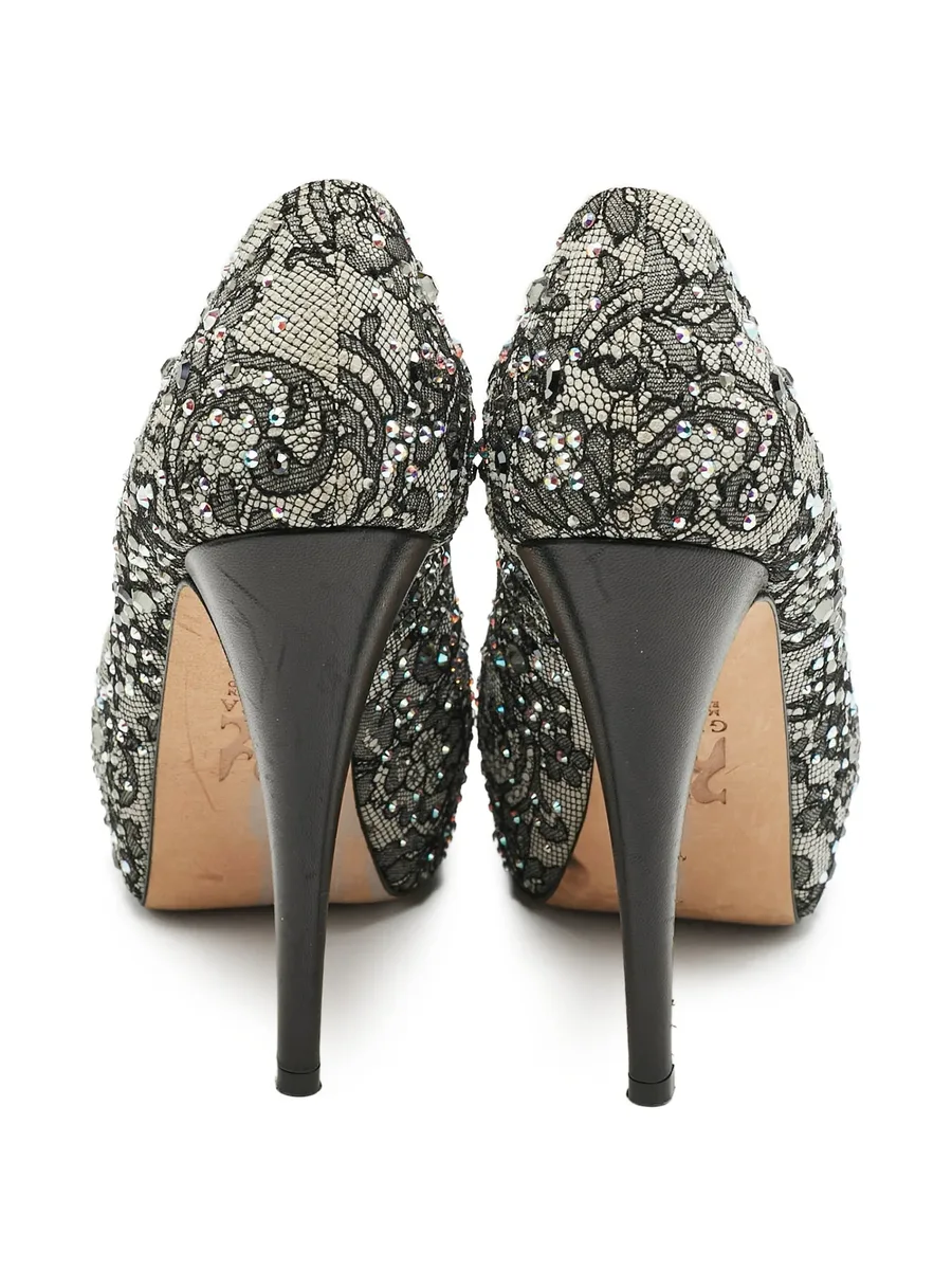 crystal-embellishment lace pumps 6