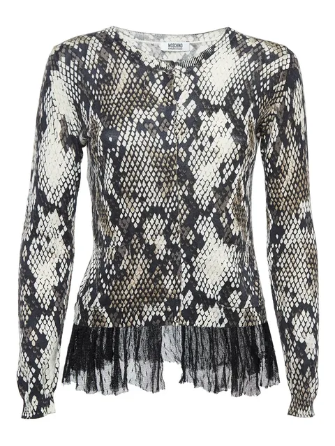 snake-print lace-trim top