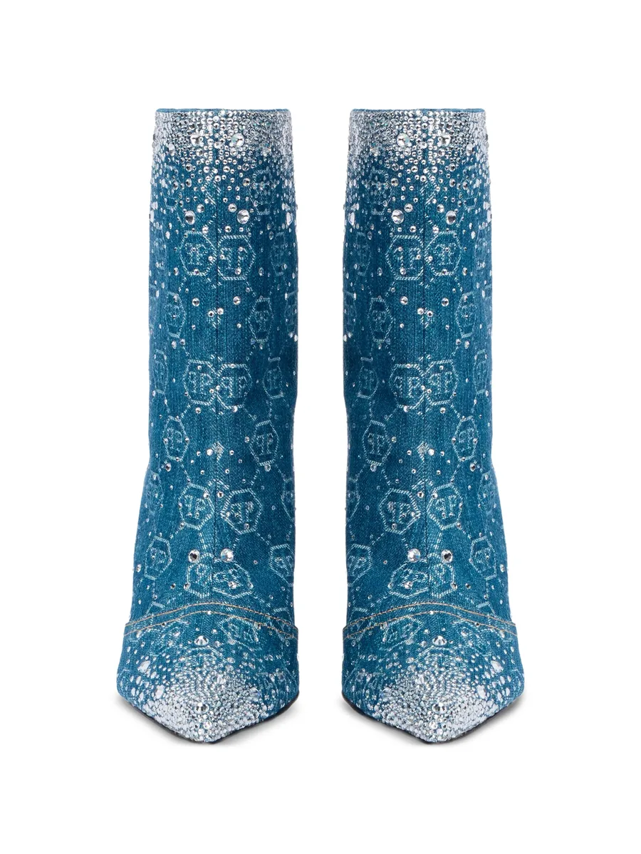Strass 9 monogram rhinestone denim boots 5