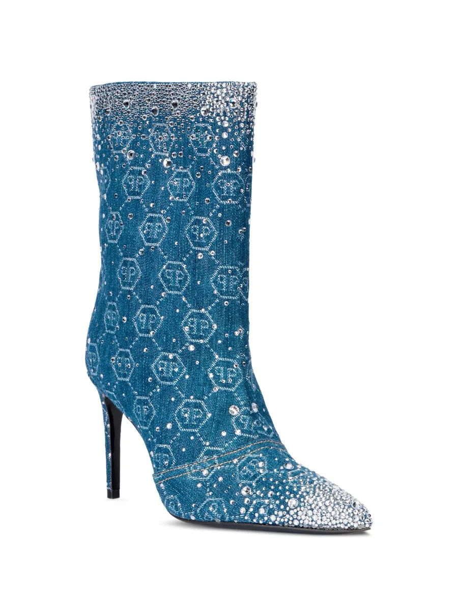 Strass 9 monogram rhinestone denim boots 4