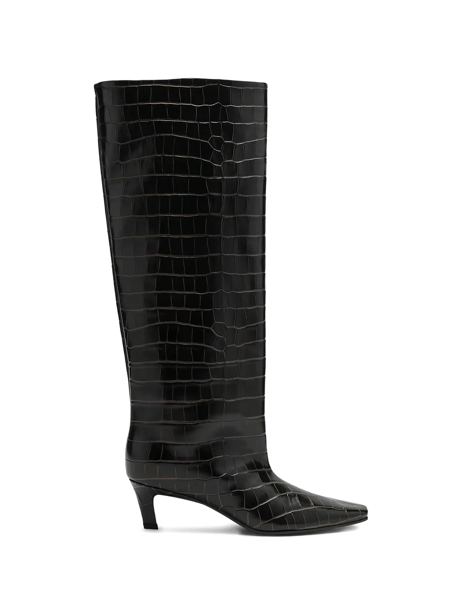 croc-embossed knee-high boots 1