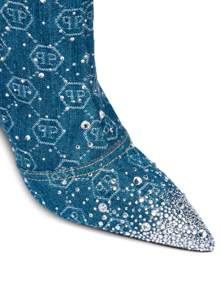 Strass 9 monogram rhinestone denim boots 7