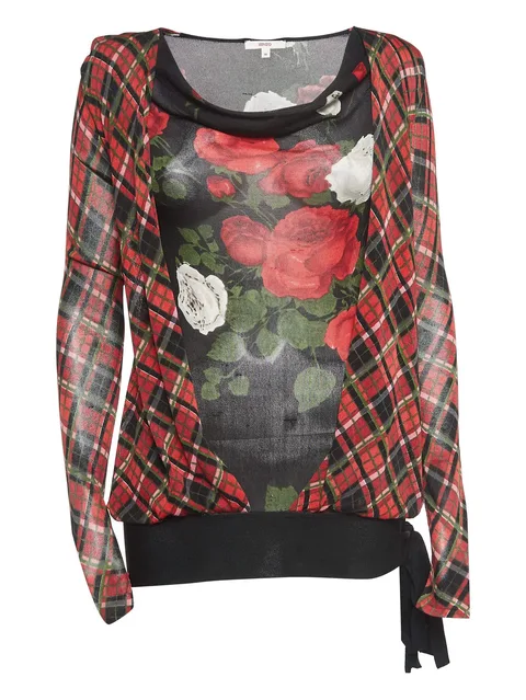 plaid rose-print top