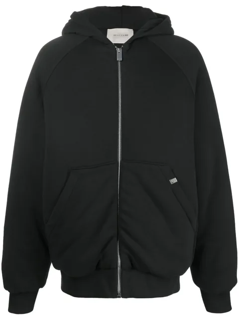 logo-embroidered hooded bomber jacket