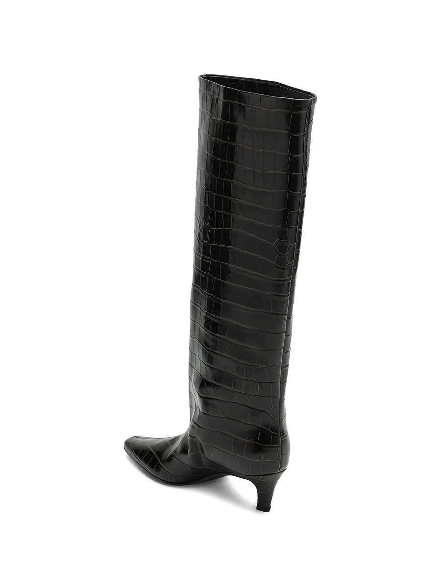 croc-embossed knee-high boots 5