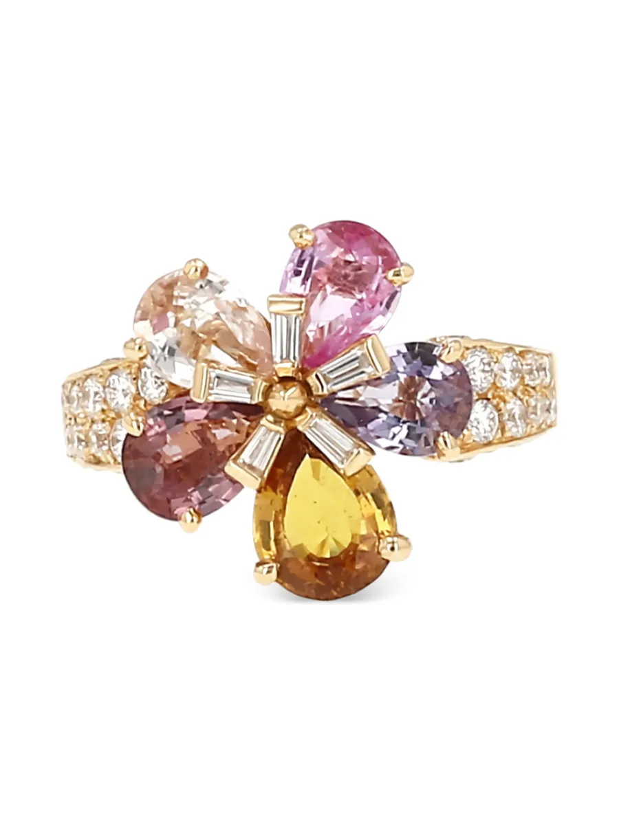 2005 sapphire diamond flower gold ring 2