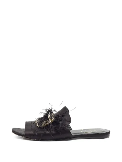 crystal-embellished feather-trim slides